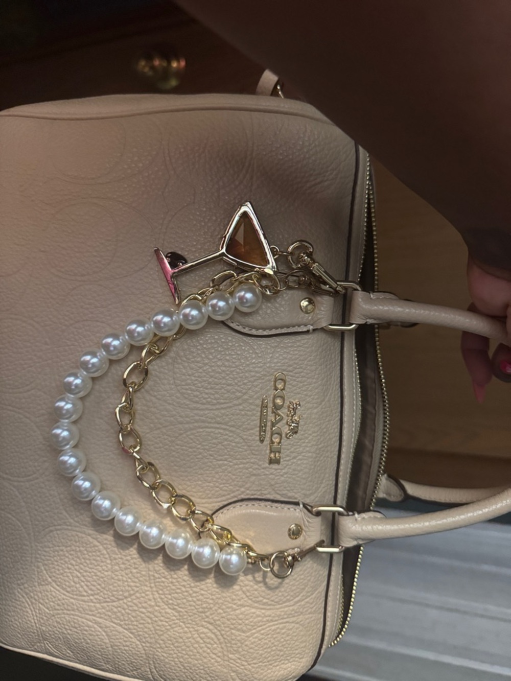 Rowan Large Satchel In Signature Pebbled Leather- Color Oat - Picture 11 of 11